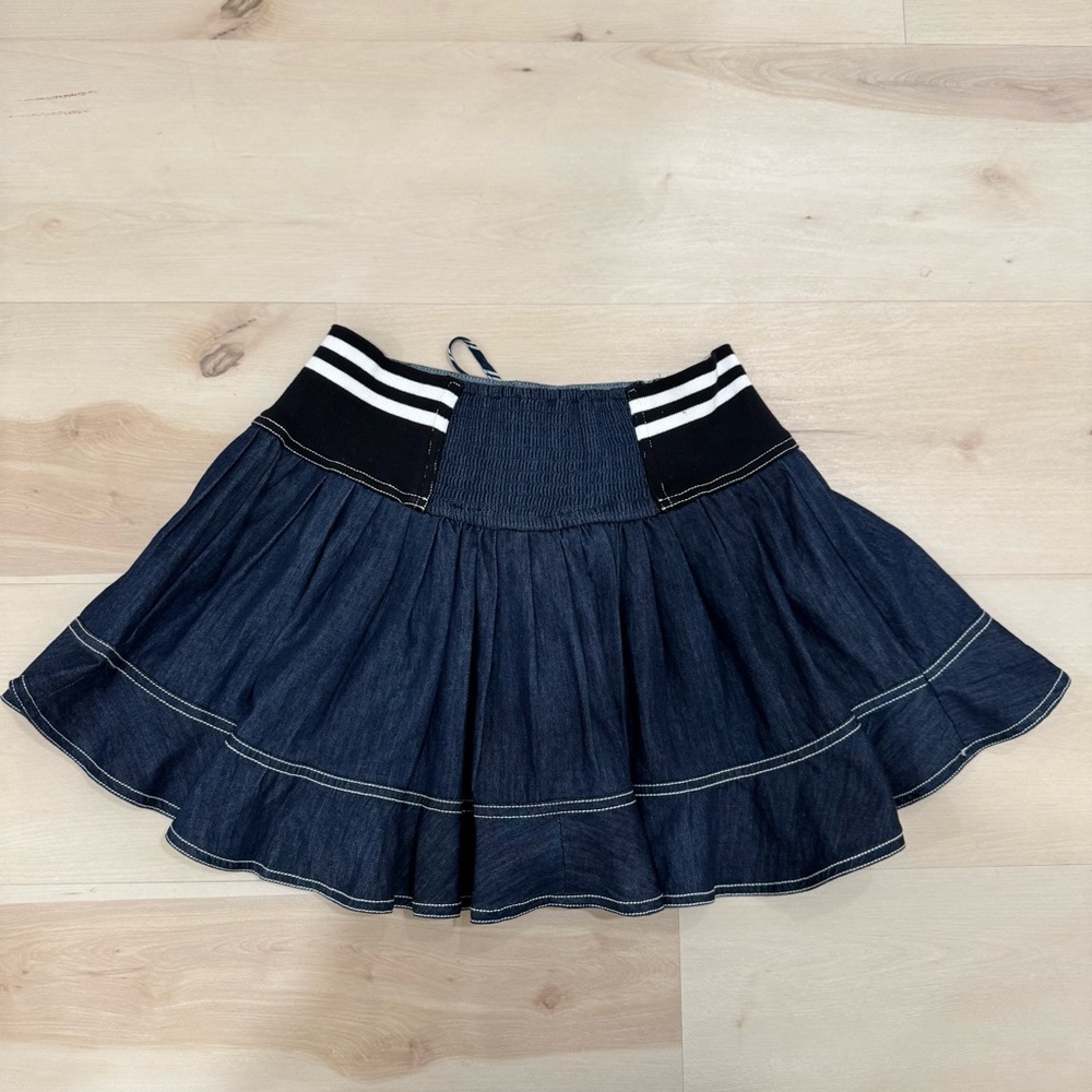 NWT Pilcro Anthropologie Sporty Tiered Soft Dark Denim Mini Skirt Women's Medium - Picture 10 of 15
